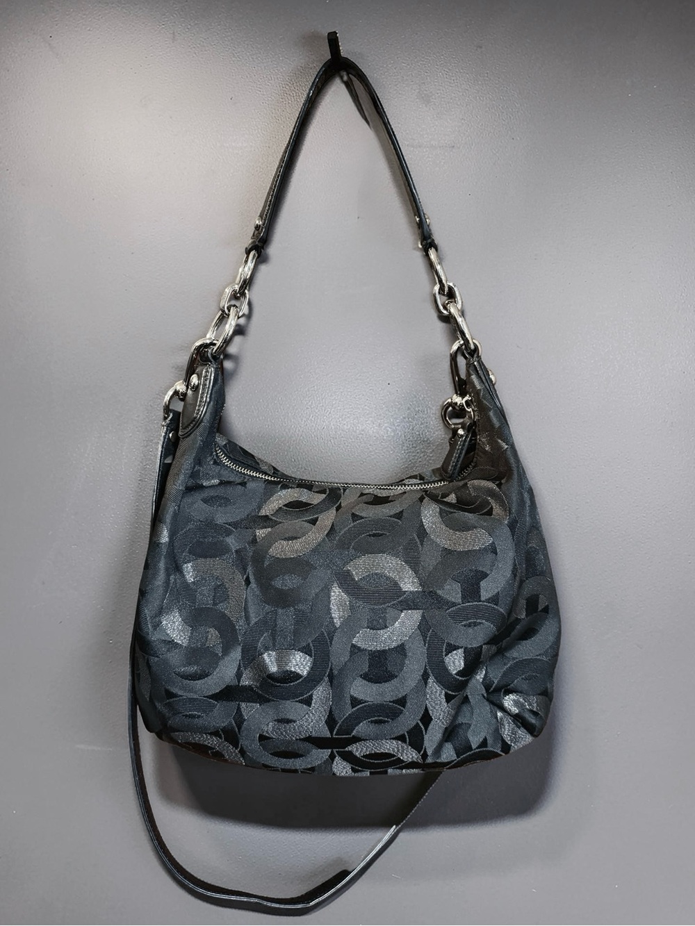 Coach Black & Charcoal Signature Jacquard Shoulder Bag - Picture 2 of 8